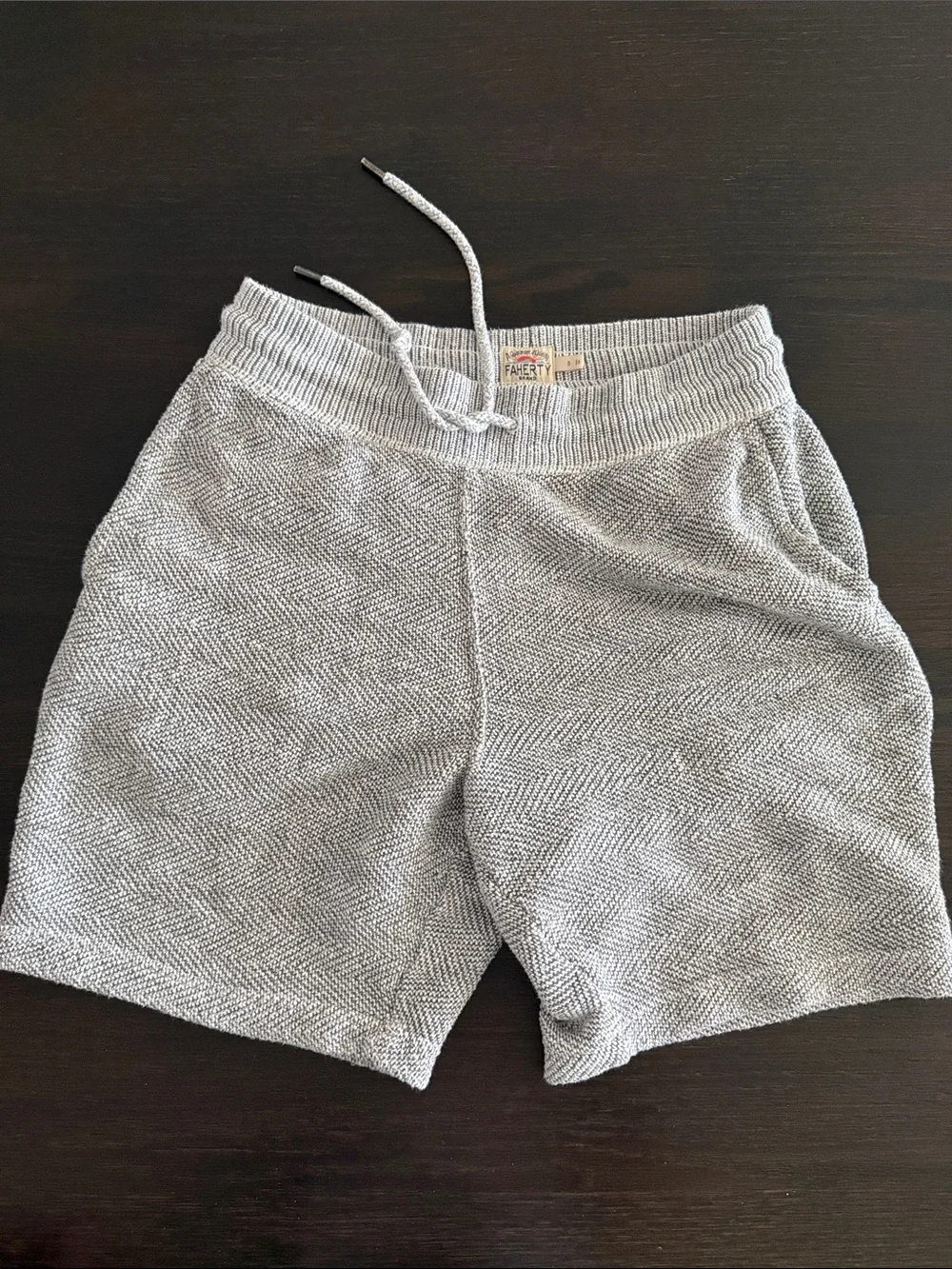 Faherty Light Gray Knit Drawstring Athletic Shorts